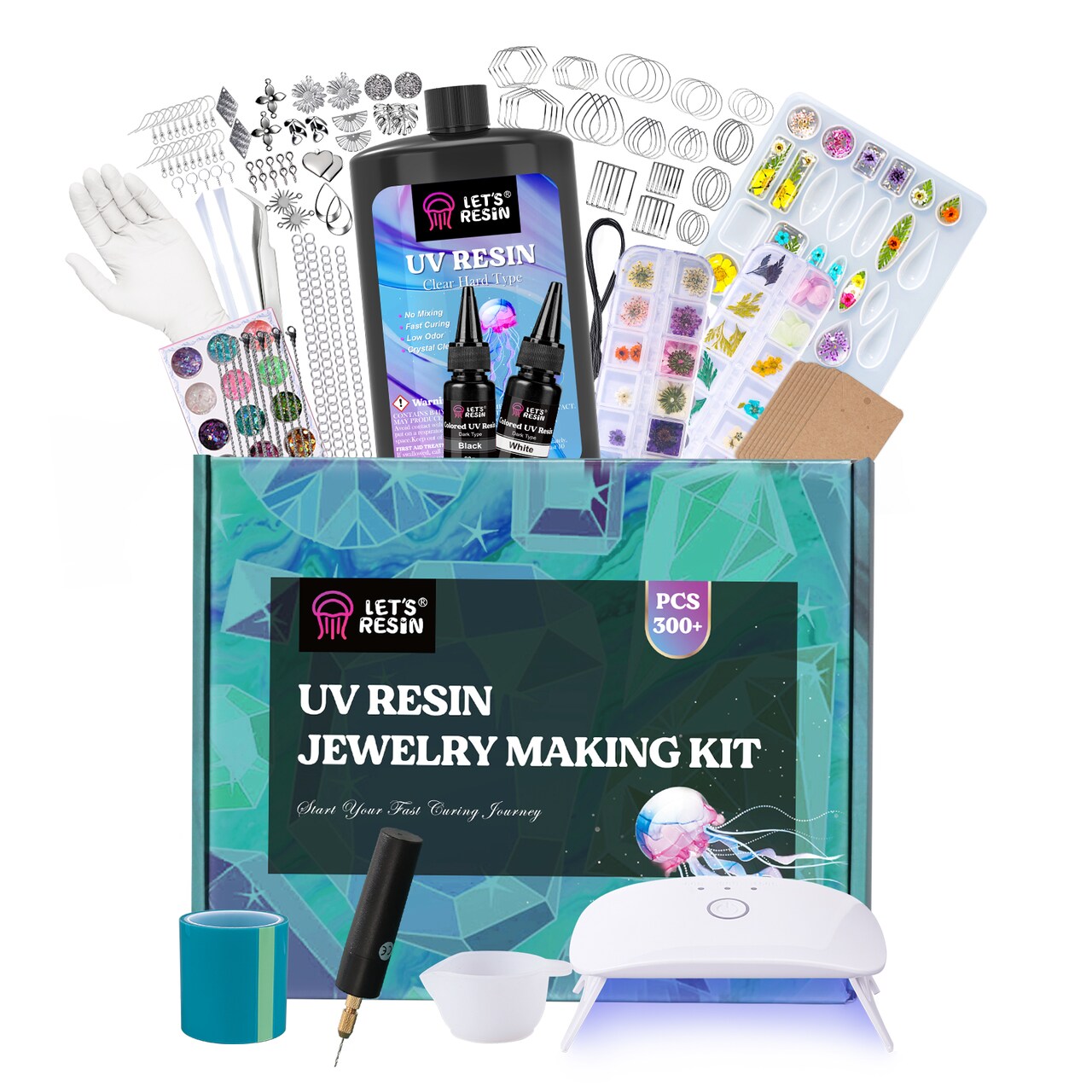 Let's Resin Dainty Jewelry Making Kit with 300+ pcs, Beginner Resin Kit, DIY Handmade Holiday Gift Crafts, Art & Craft, Keychain, neckness